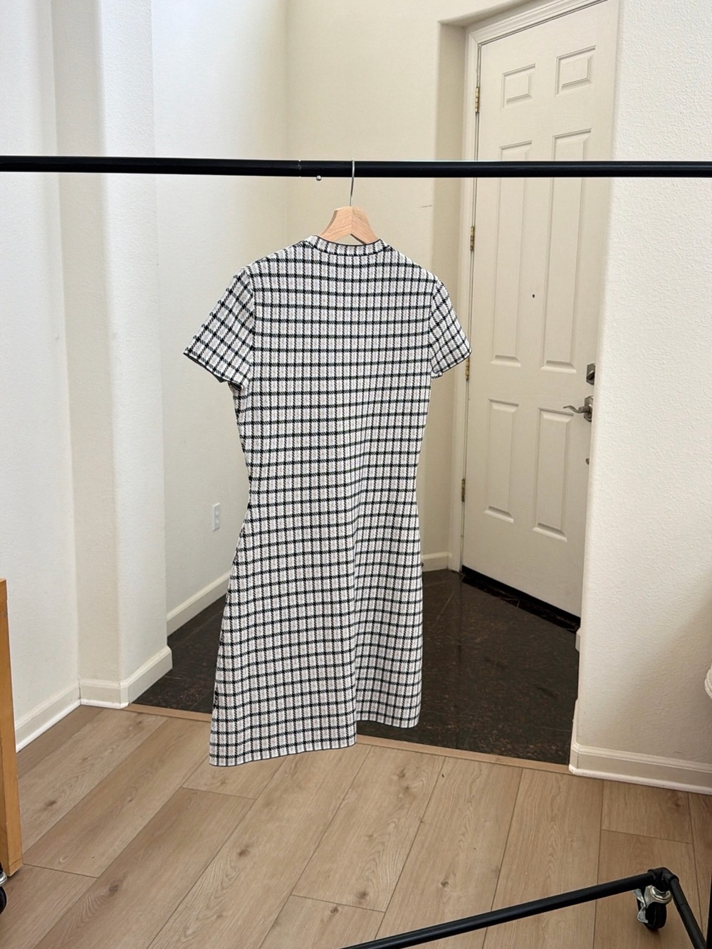 Theory Branteen Checked Knit Fit & Flare Mini Dress Oatmeal Black Size S - Picture 4 of 4